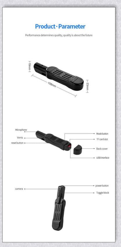 Body-mounted camera for law enforcement, capturing 1080P video discreetly and hands-free