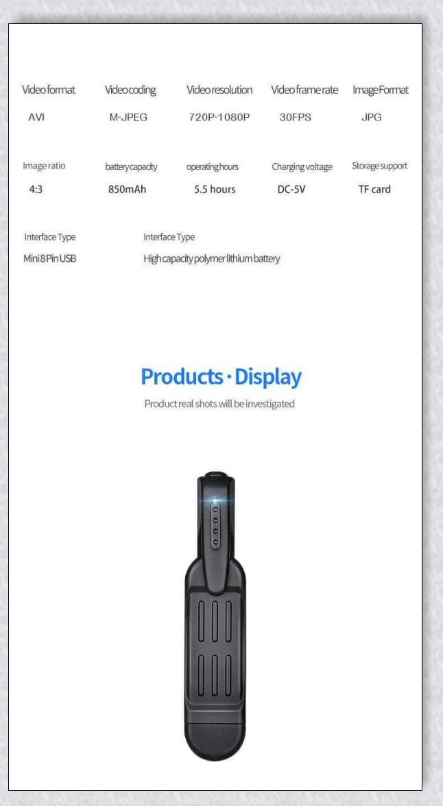 Body-mounted camera for law enforcement, capturing 1080P video discreetly and hands-free