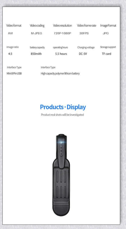 Body-mounted camera for law enforcement, capturing 1080P video discreetly and hands-free