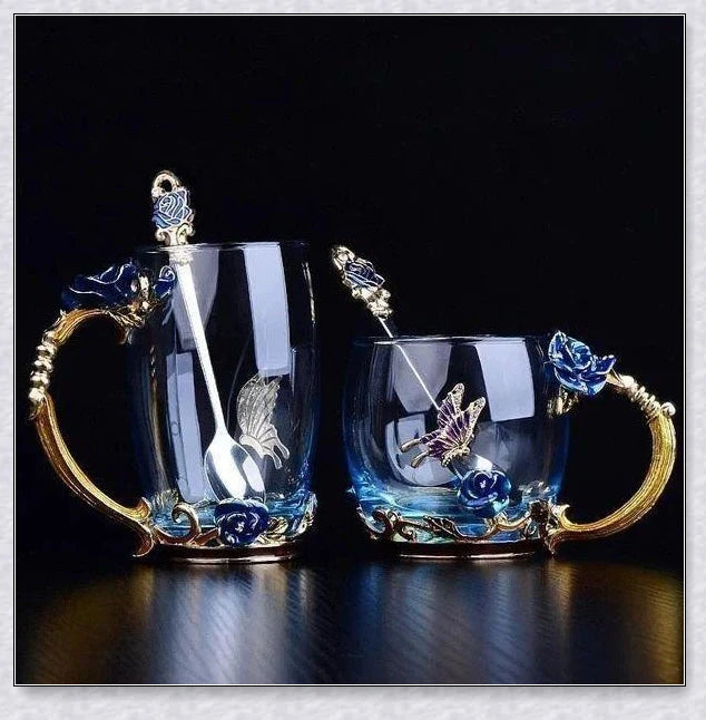 Hhomeenjoy  Handmade Enamel Butterfly Rose Cup (Various Designs)