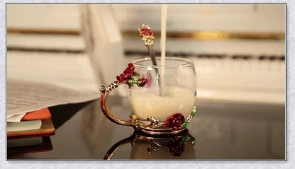 Handmade enamel mug or teacup with beautiful butterfly and rose designs, available in various styles