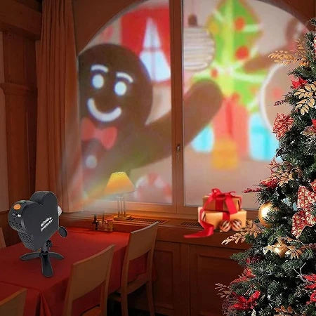 Christmas and Halloween holographic projection device with 12 holiday movies and built-in audio jack