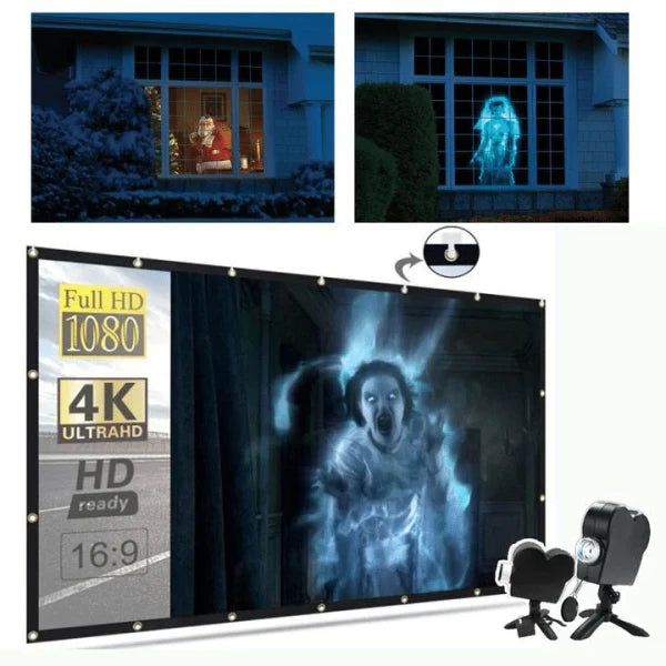 Christmas and Halloween holographic projection device with 12 holiday movies and built-in audio jack