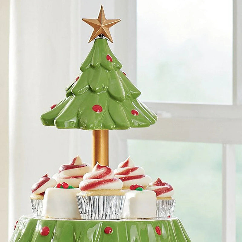 Hhomeenjoy Christmas Tree Dessert Table Fruit Plate Double Layer Cake Stand Holiday Party Candy Plate Snack