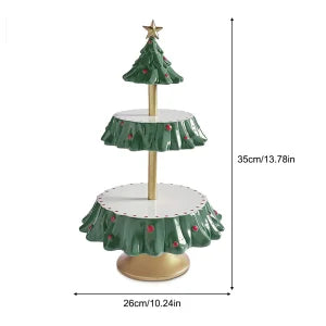 A two-tier Christmas tree-shaped dessert stand made of high-quality materials, perfect for displaying a variety of holiday treats.