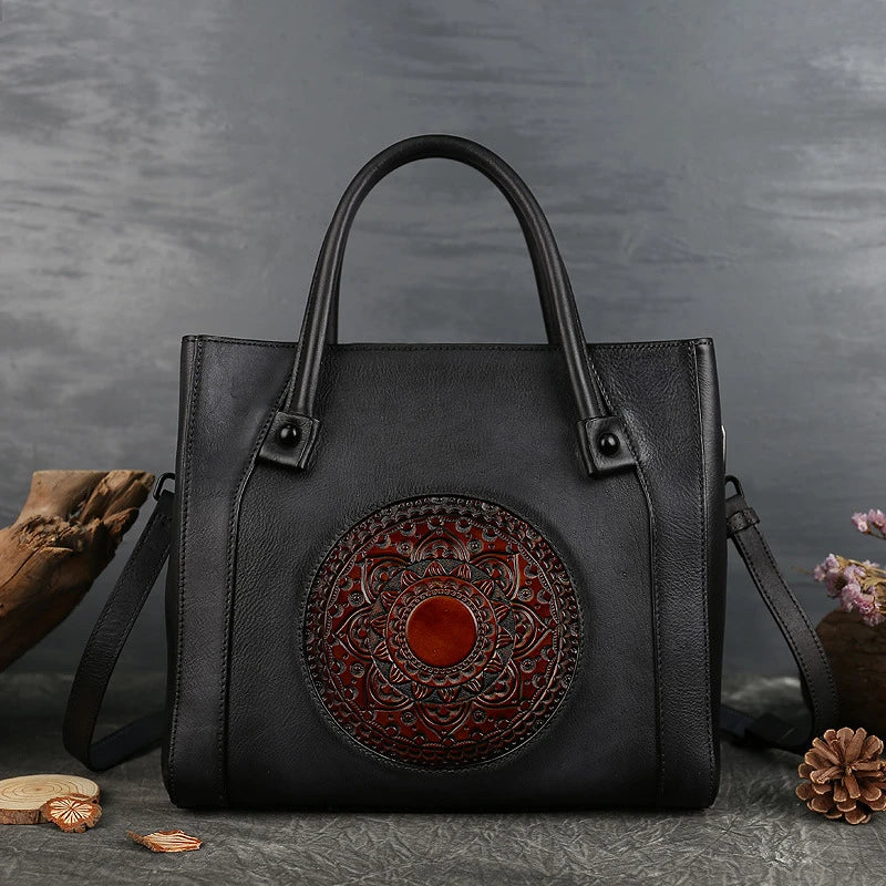 A premium first-layer cowhide diagonal handbag with a stylish blend of European and American retro design elements