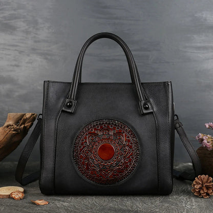 A premium first-layer cowhide diagonal handbag with a stylish blend of European and American retro design elements