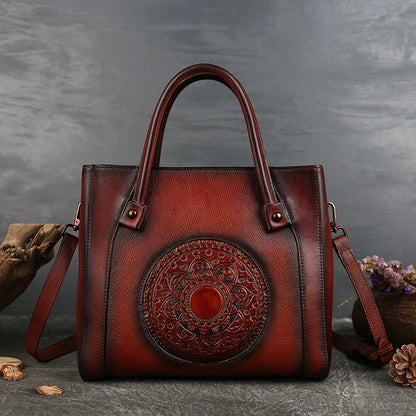 A premium first-layer cowhide diagonal handbag with a stylish blend of European and American retro design elements