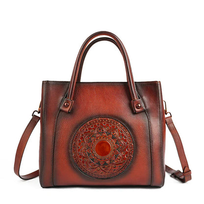 A premium first-layer cowhide diagonal handbag with a stylish blend of European and American retro design elements