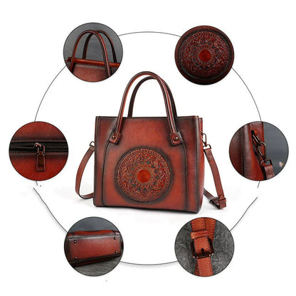 A premium first-layer cowhide diagonal handbag with a stylish blend of European and American retro design elements
