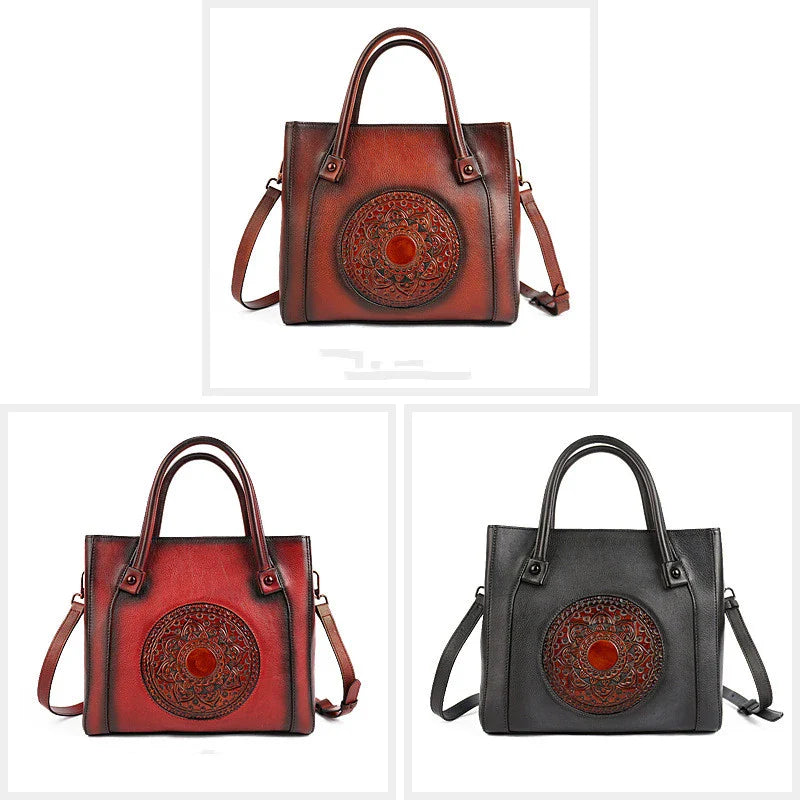 A premium first-layer cowhide diagonal handbag with a stylish blend of European and American retro design elements