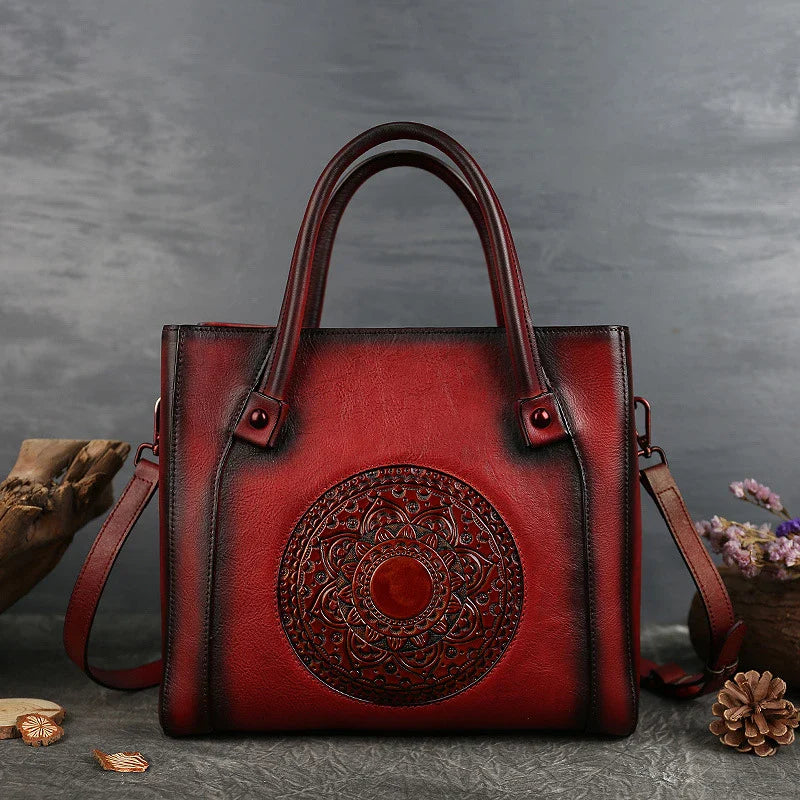 A premium first-layer cowhide diagonal handbag with a stylish blend of European and American retro design elements