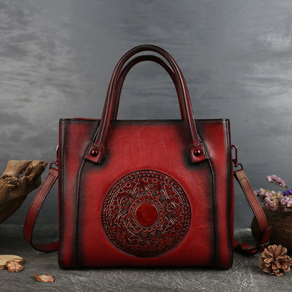 A premium first-layer cowhide diagonal handbag with a stylish blend of European and American retro design elements