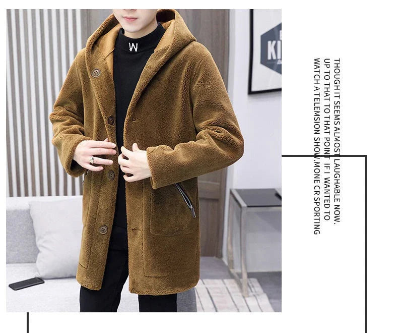 Cozy and stylish double-sided fleece coat with a convenient hooded design for all-weather protection