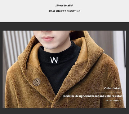 Cozy and stylish double-sided fleece coat with a convenient hooded design for all-weather protection