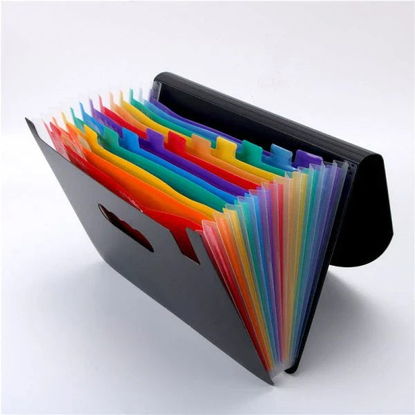 12-pocket expanding file folder in black, navy blue, and gray colors for efficient document organization