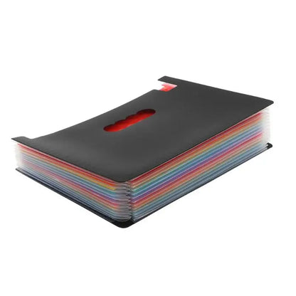 12-pocket expanding file folder in black, navy blue, and gray colors for efficient document organization