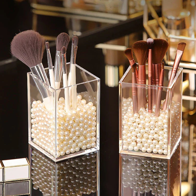 Plastic Makeup Brush Holder with Acrylic Storage Rack - Sleek and Functional Vanity Organizer