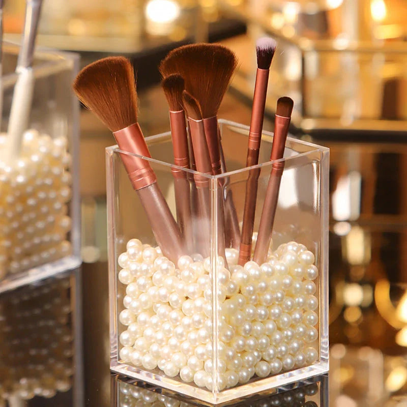 Plastic Makeup Brush Holder with Acrylic Storage Rack - Sleek and Functional Vanity Organizer
