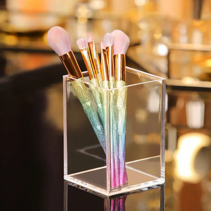 Plastic Makeup Brush Holder with Acrylic Storage Rack - Sleek and Functional Vanity Organizer