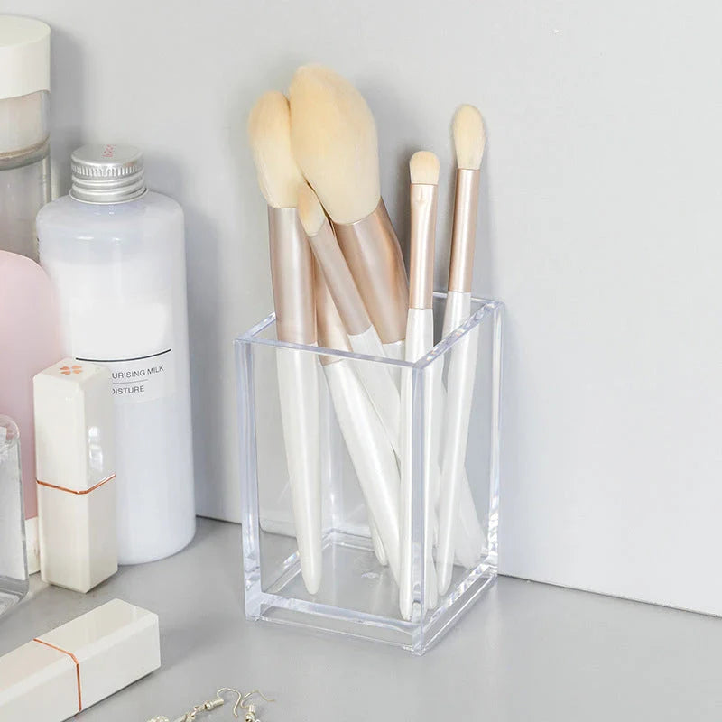 Plastic Makeup Brush Holder with Acrylic Storage Rack - Sleek and Functional Vanity Organizer