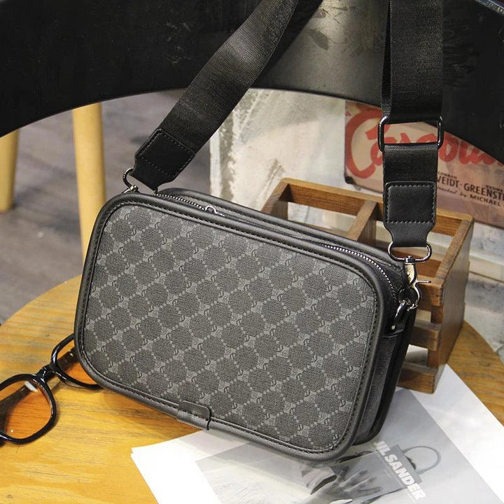 Stylish plaid crossbody bag for men's casual commute, featuring a spacious main compartment and adjustable shoulder strap
