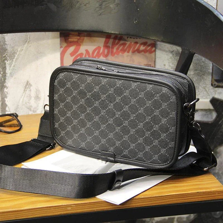 Stylish plaid crossbody bag for men's casual commute, featuring a spacious main compartment and adjustable shoulder strap