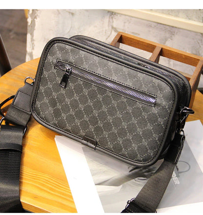 Stylish plaid crossbody bag for men's casual commute, featuring a spacious main compartment and adjustable shoulder strap