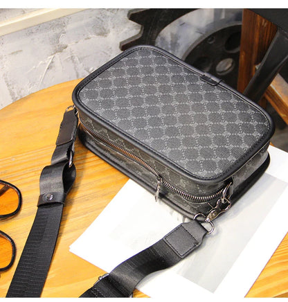 Stylish plaid crossbody bag for men's casual commute, featuring a spacious main compartment and adjustable shoulder strap