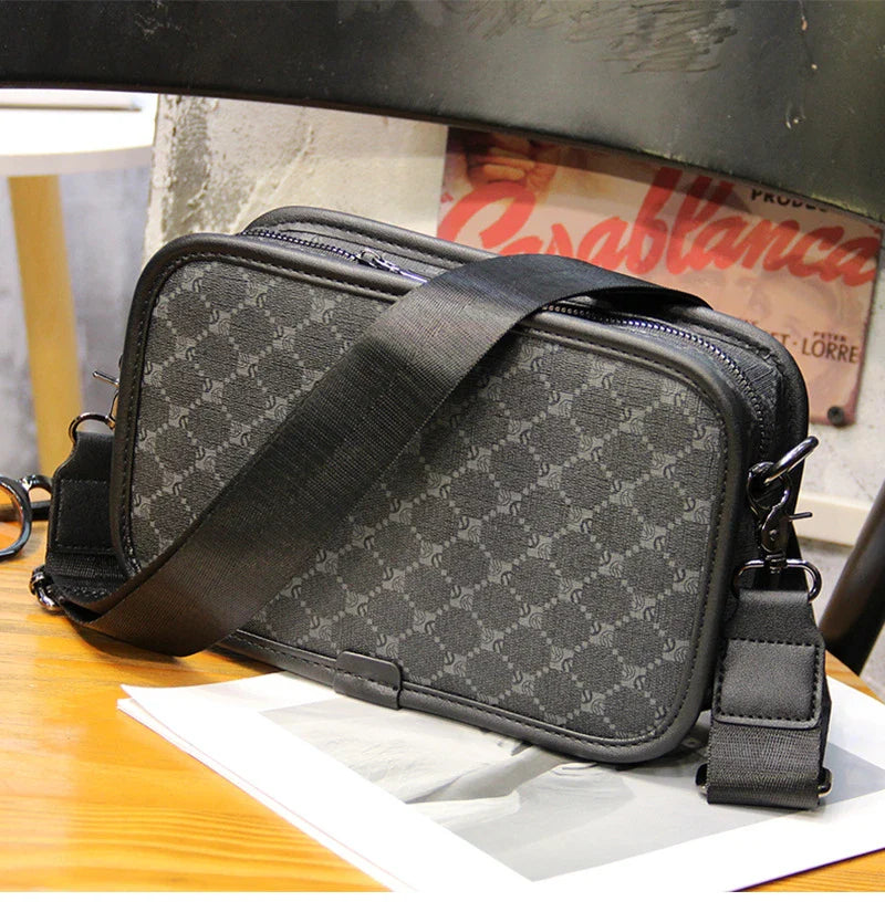 Stylish plaid crossbody bag for men's casual commute, featuring a spacious main compartment and adjustable shoulder strap
