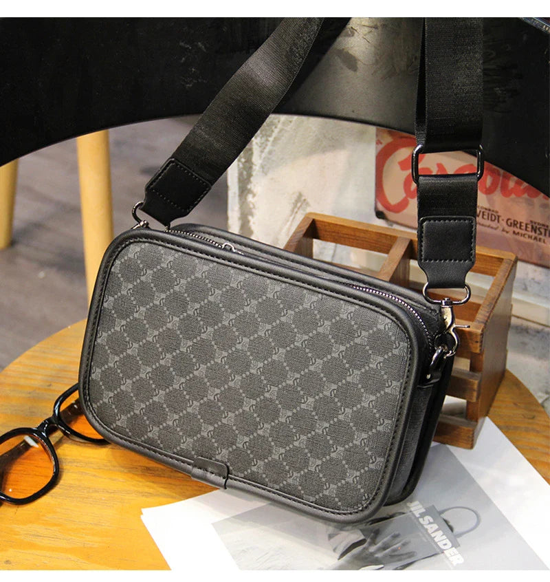 Stylish plaid crossbody bag for men's casual commute, featuring a spacious main compartment and adjustable shoulder strap