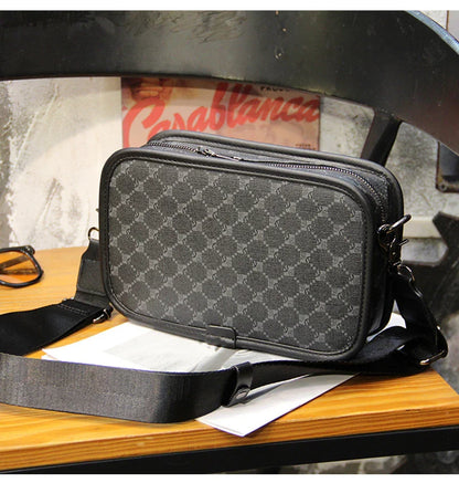 Stylish plaid crossbody bag for men's casual commute, featuring a spacious main compartment and adjustable shoulder strap