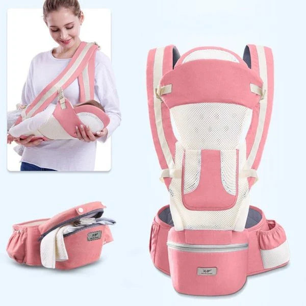Premium cotton baby carrier waist stool with breathable mesh design for hands-free babywearing