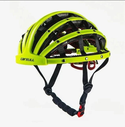 Foldable bike helmet with adjustable fit system and compact folding design for urban commuters