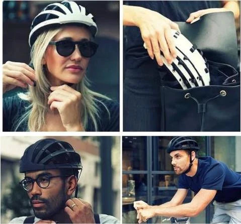 Foldable bike helmet with adjustable fit system and compact folding design for urban commuters