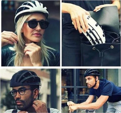 Foldable bike helmet with adjustable fit system and compact folding design for urban commuters