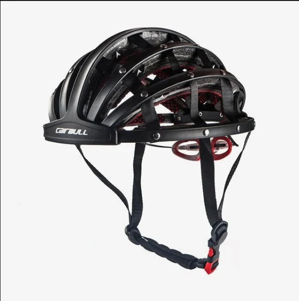 Foldable bike helmet with adjustable fit system and compact folding design for urban commuters
