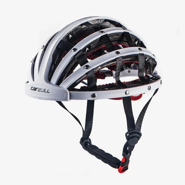 Foldable bike helmet with adjustable fit system and compact folding design for urban commuters