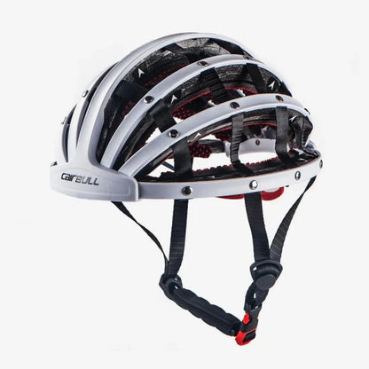 Foldable bike helmet with adjustable fit system and compact folding design for urban commuters