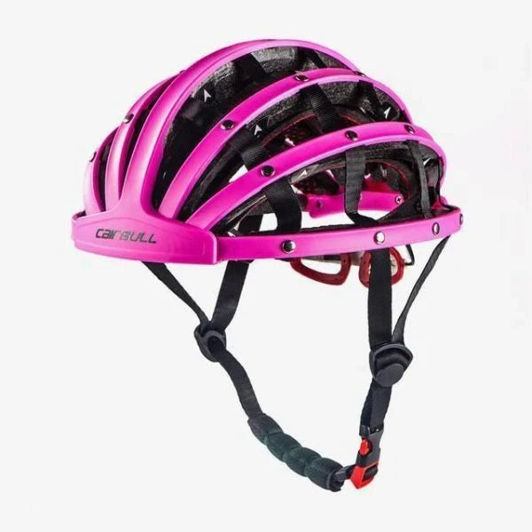 Foldable bike helmet with adjustable fit system and compact folding design for urban commuters