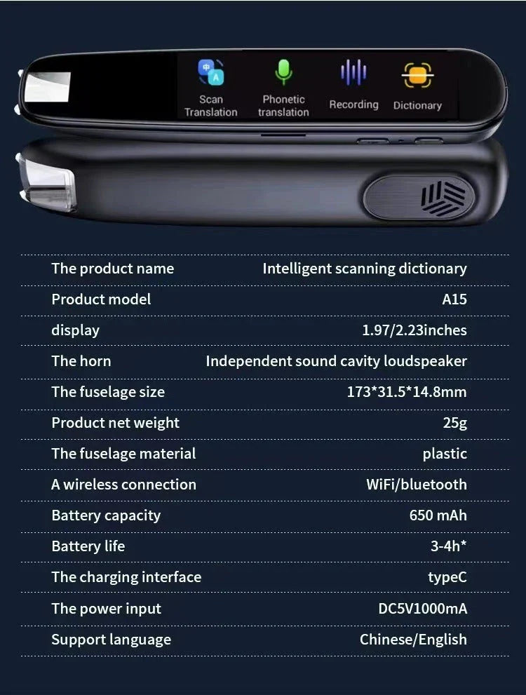 International Edition Scanning Translation Pen - Portable device for instant multilingual text translation