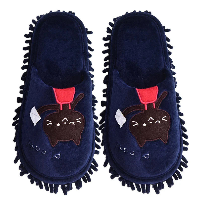 Detachable and Washable Four Seasons Home Mopping Slippers in various colors, including pink lamb, pink baby elephant, gray white bear, navy blue cat, dark brown bear, and light brown cat