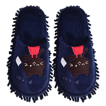 Detachable and Washable Four Seasons Home Mopping Slippers in various colors, including pink lamb, pink baby elephant, gray white bear, navy blue cat, dark brown bear, and light brown cat