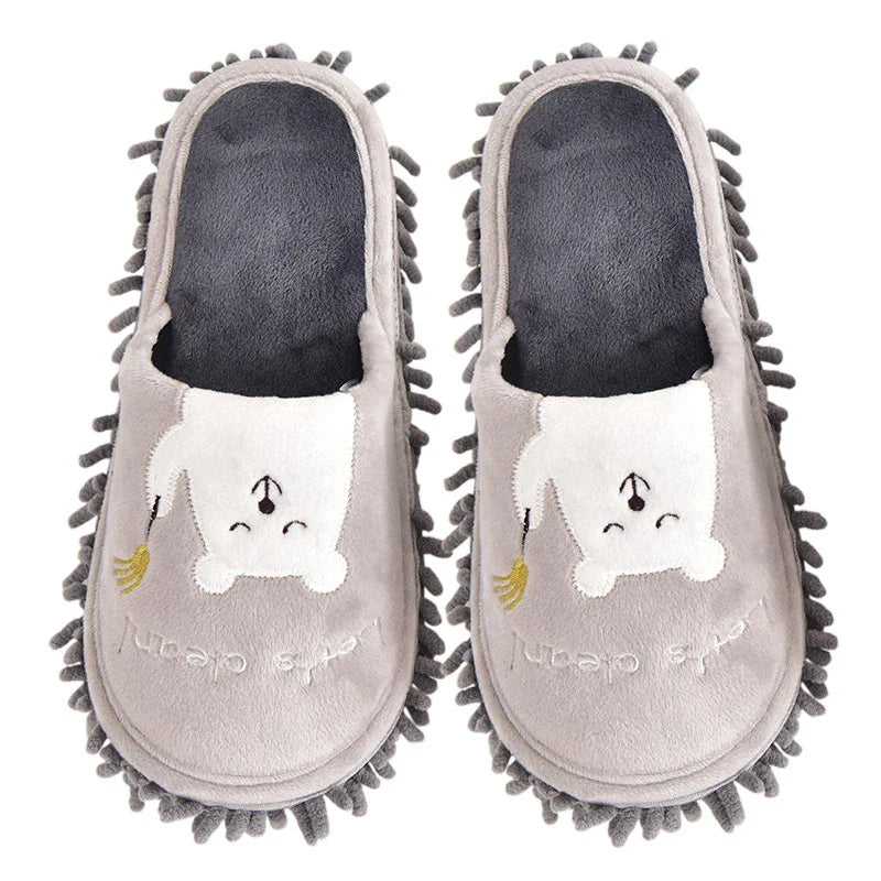 Detachable and Washable Four Seasons Home Mopping Slippers in various colors, including pink lamb, pink baby elephant, gray white bear, navy blue cat, dark brown bear, and light brown cat