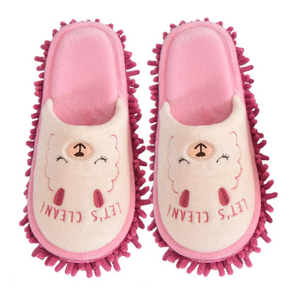 Detachable and Washable Four Seasons Home Mopping Slippers in various colors, including pink lamb, pink baby elephant, gray white bear, navy blue cat, dark brown bear, and light brown cat