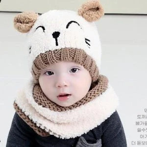 A cozy and stylish baby wool scarf and hat set in a classic striped pattern, perfect for keeping your little one warm and comfortable during the winter months.