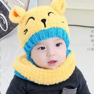 A cozy and stylish baby wool scarf and hat set in a classic striped pattern, perfect for keeping your little one warm and comfortable during the winter months.