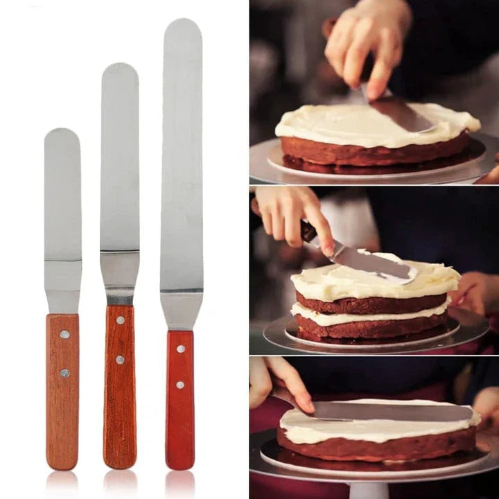 Stainless steel kitchen spatula with wooden handle, perfect for flipping, lifting, and transferring delicate foods