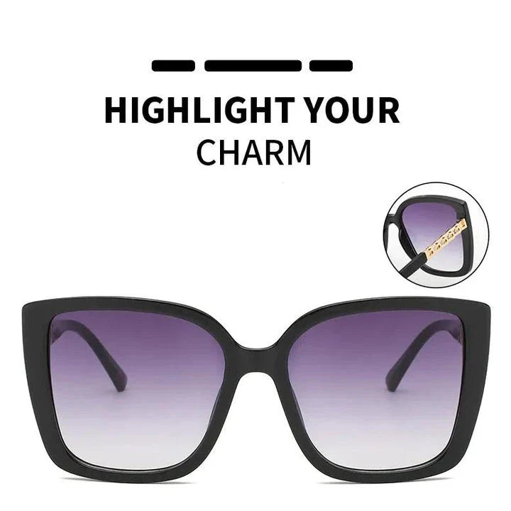 Luxury oversized square sunglasses for women with a sturdy alloy frame and gradient, mirrored lenses that offer UV protection and reduce glare.