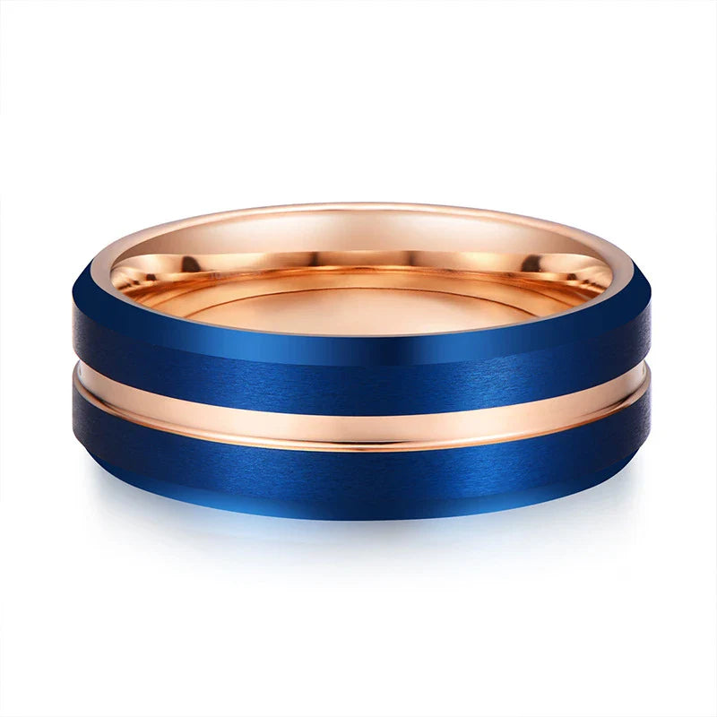 Electroplated blue-gold men's tungsten steel ring with a sleek, contemporary U-shaped design